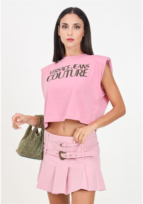 T-shirt smanicata rosa da donna con Institutional Logo VERSACE JEANS COUTURE | 77HAHE08CJ00E459